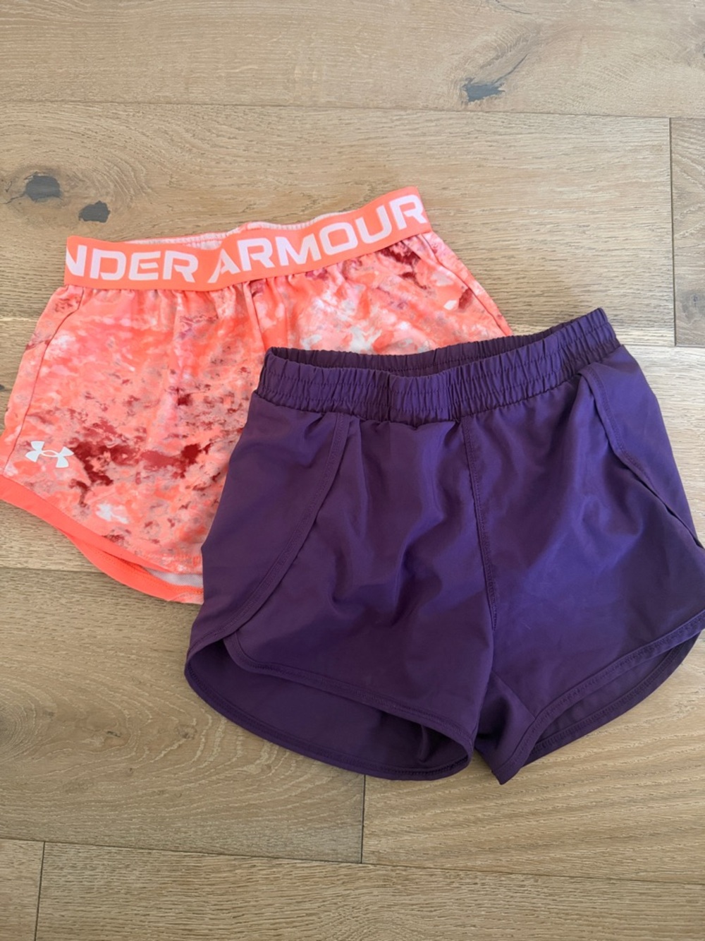 Under Armour Coral Tie-Dye and Deep Purple Girls' Athletic Shorts